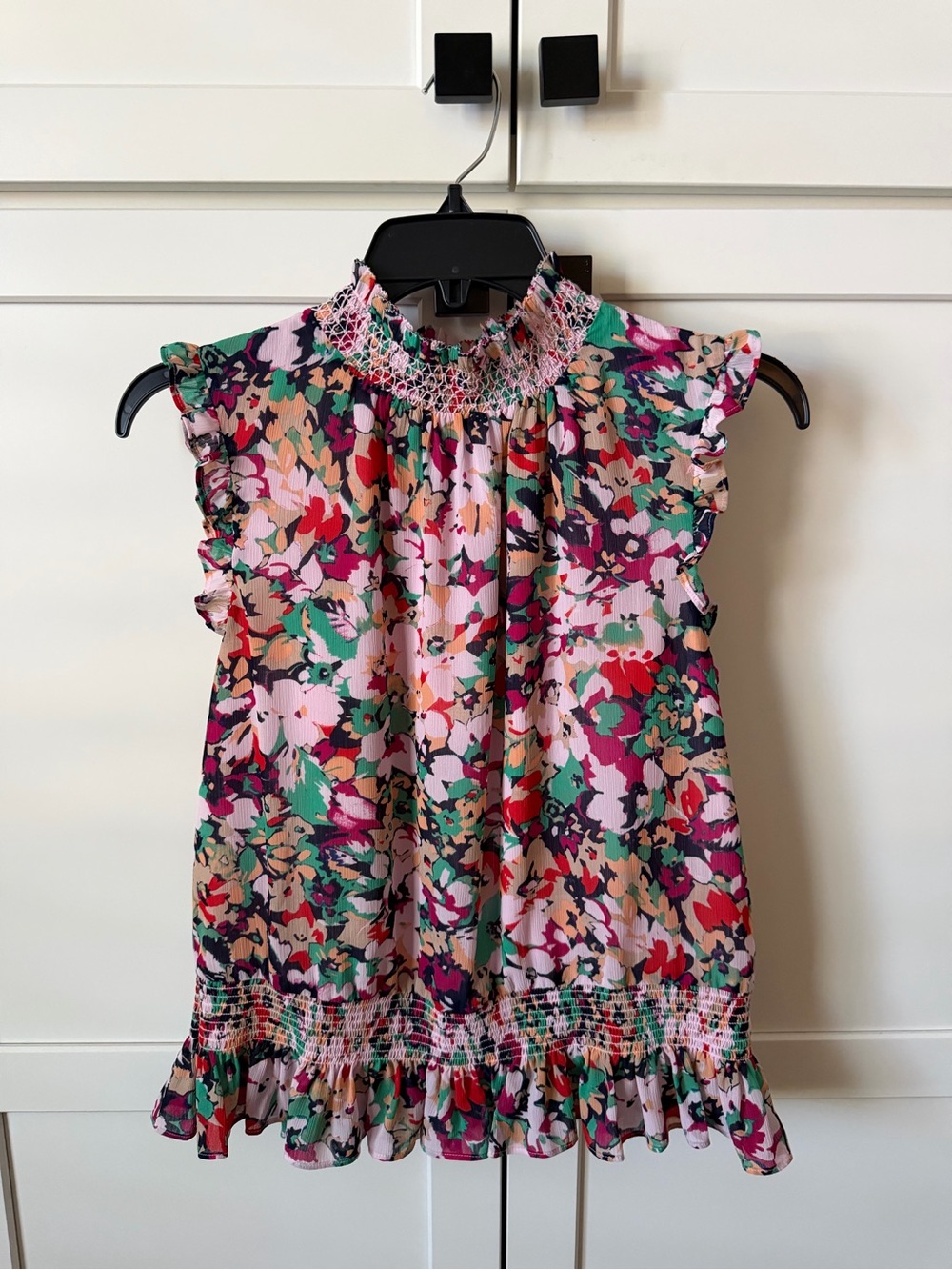 J. Crew Floral Smocked Neck Ruffle Top